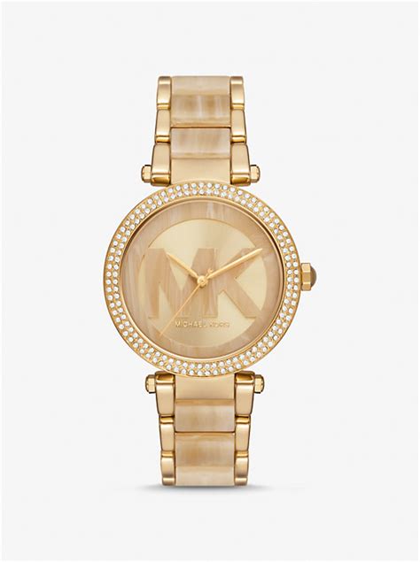 michael kors parker pave gold tone watch|Oversized Parker Pavé Gold.